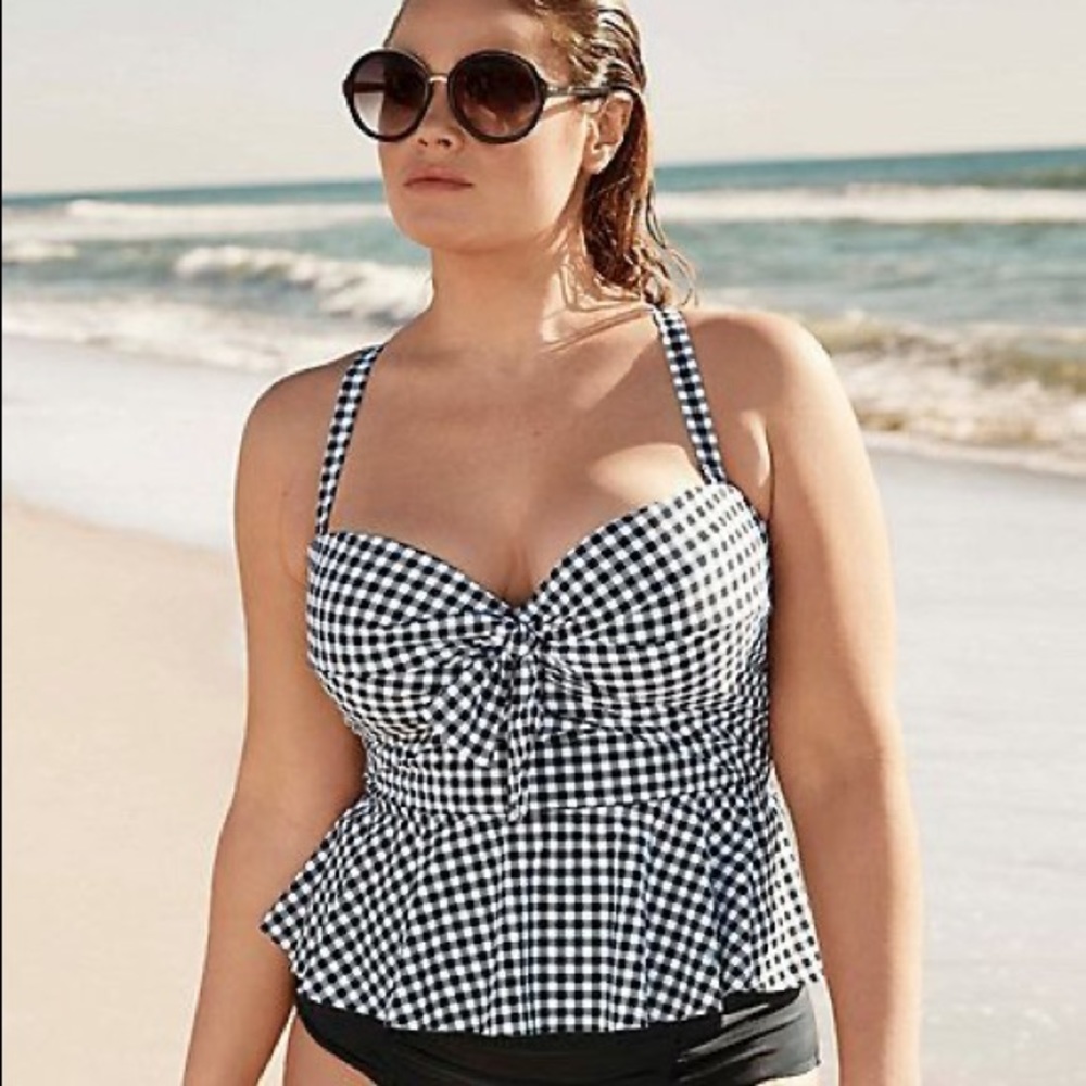 Torrid Peplum Swim top, black/white check